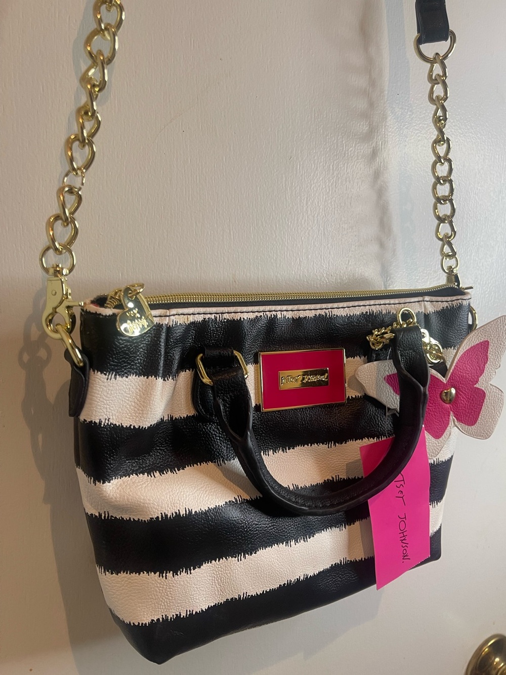 NWT Betsey Johnson Pinch Satchel Striped Crossbody Purse